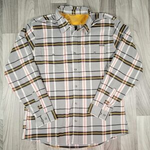 Eddie Bauer Classic Button Down Shirt Mens XL Gray Yellow Plaid Pockets